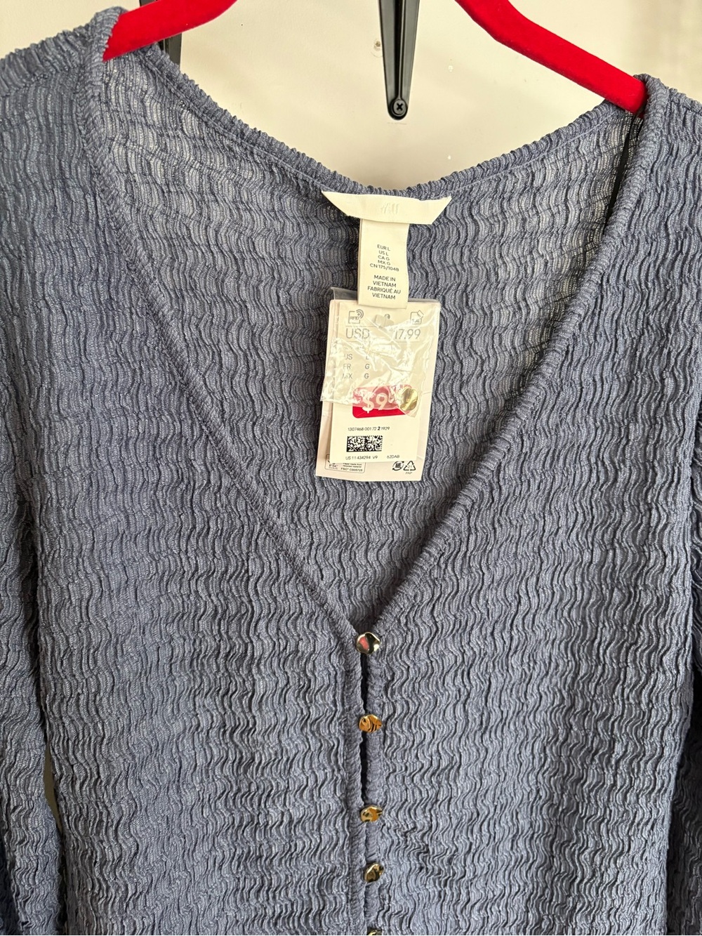 H&M Light Blue Textured Button Front Top